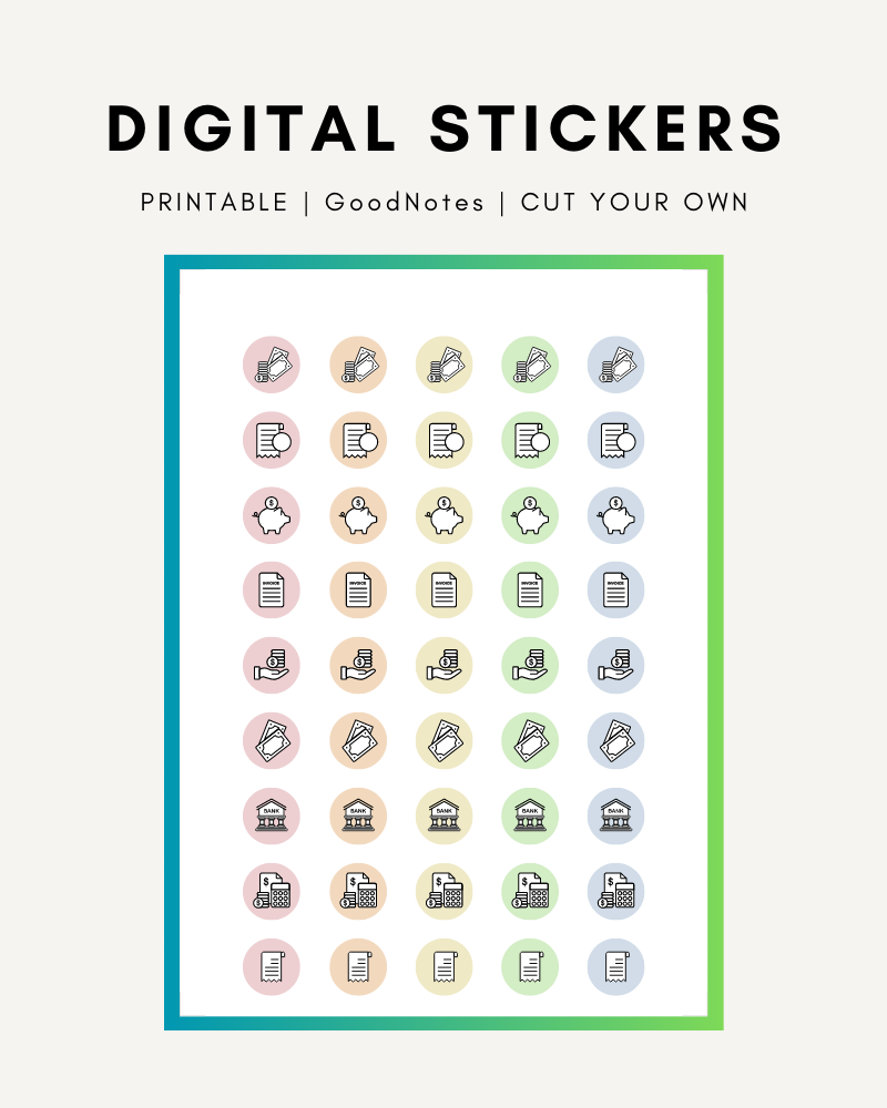 Finance Icon Printable Stickers, Digital Stickers for GoodNotes and OneNote