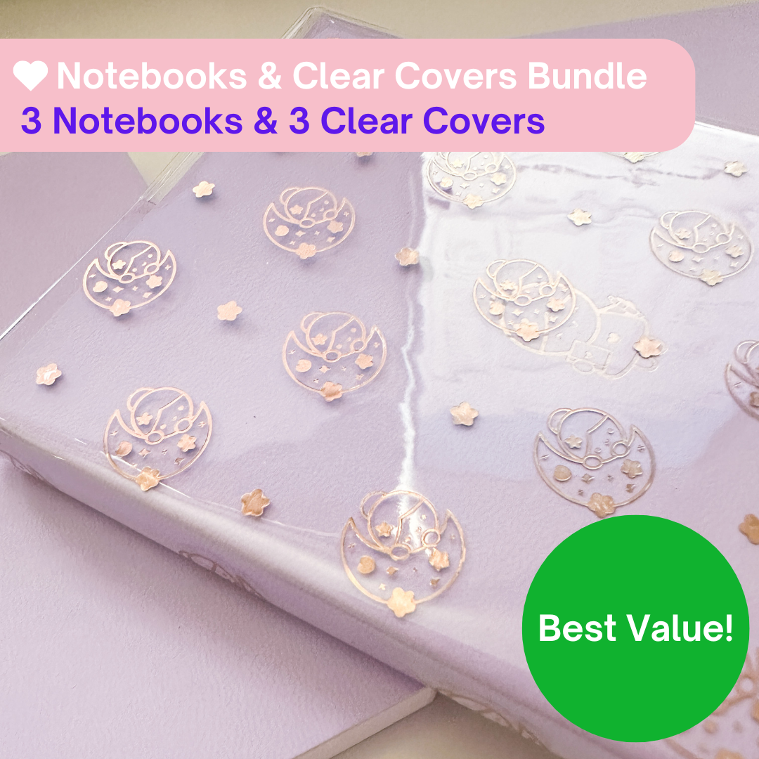 Mimi Notebook Trio Bundle: 3 Notebooks & 3 Foiled Clear Cover (Best Value!)