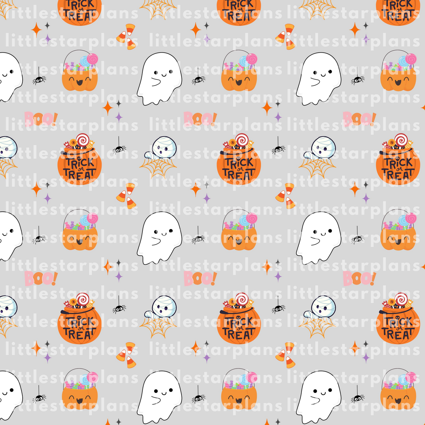 Happy Halloween Pattern - Grey Background