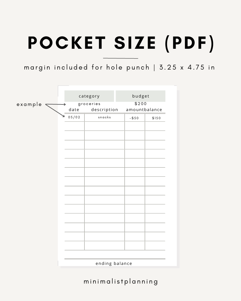 Pocket Daily Cash Tracker Printable Ring Inserts