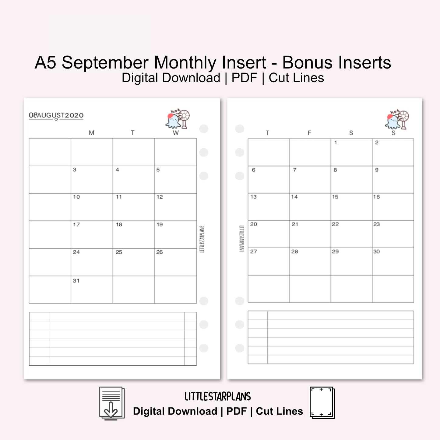 A5 Ring Size | September Monthly - Bonus Inserts | PRINTABLE