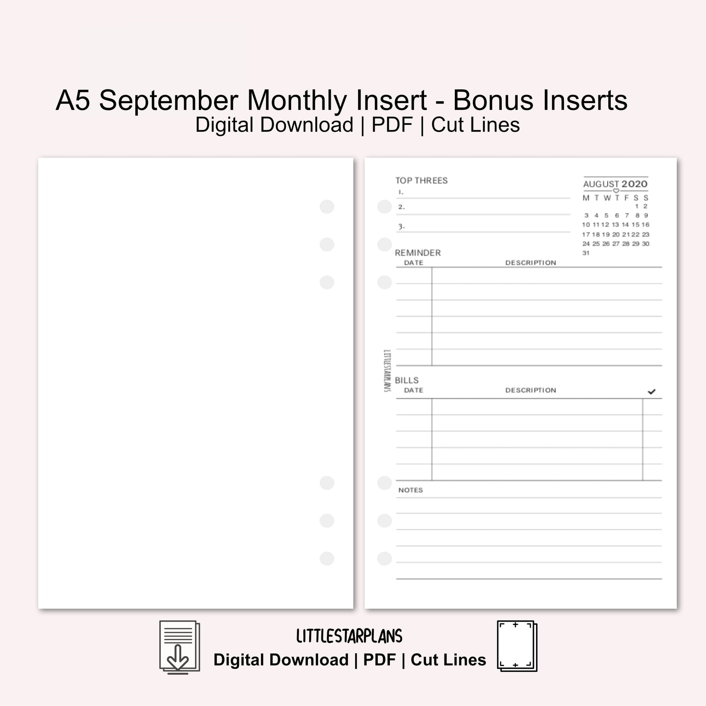 A5 Ring Size | September Monthly - Bonus Inserts | PRINTABLE