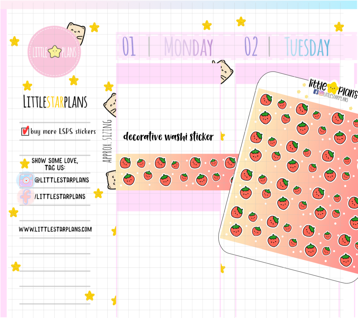 Cute Strawberry Doodle Washi Planner Sticker (D013)