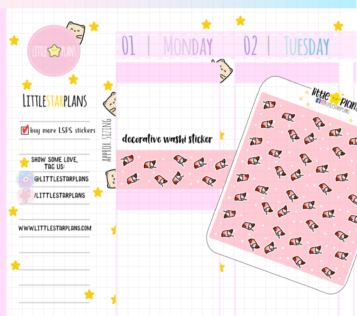 Cute Watermelon Drink Doodle Washi Planner Sticker (D013)