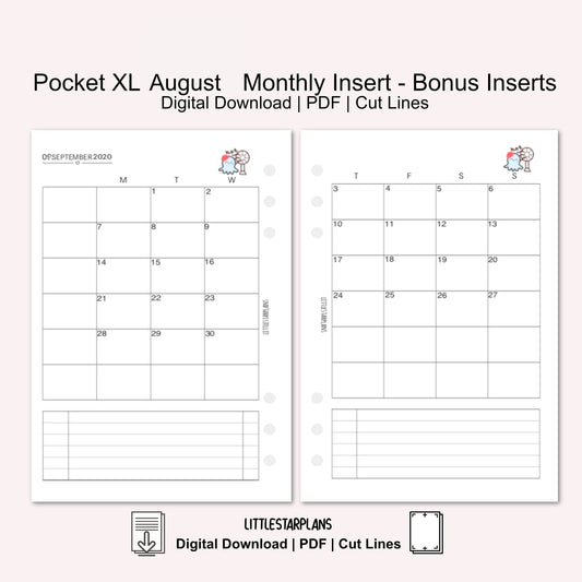 Pocket XL Ring Size | August Monthly - Bonus Inserts | PRINTABLE