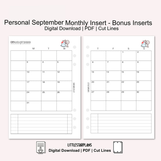 Personal Ring Size | September Monthly - Bonus Inserts | PRINTABLE