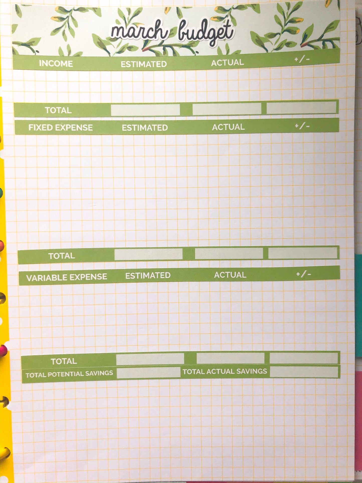 March Monthly Budget Planner Sticker Kit fit in Happy Planner Notes