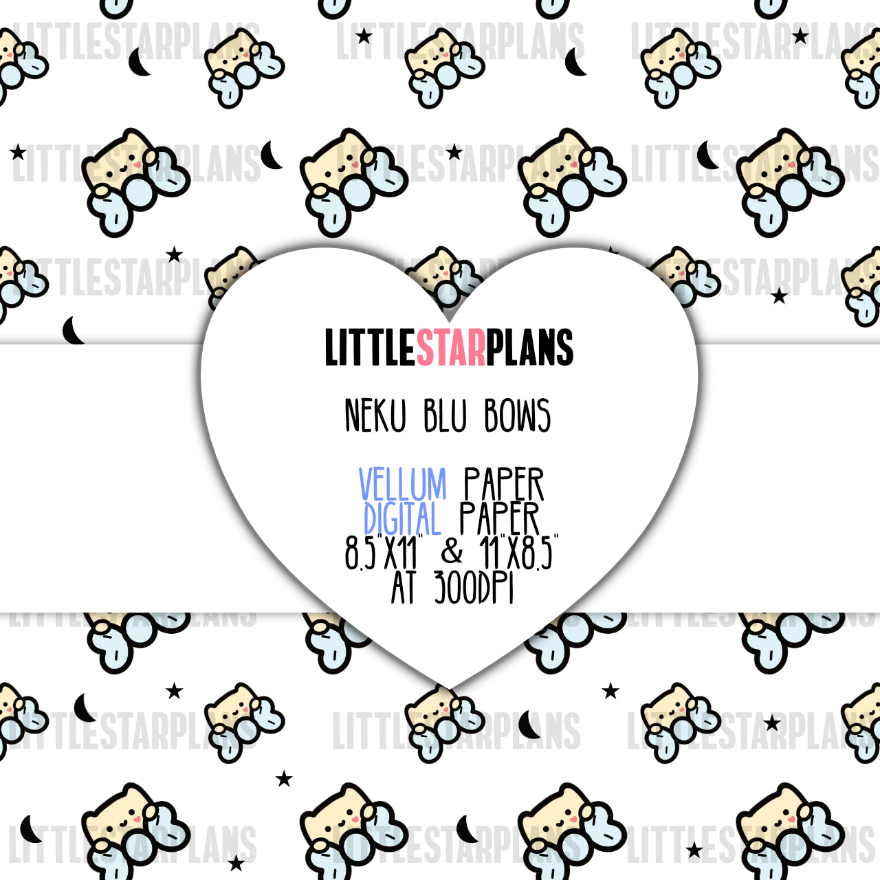 Neku Blue Bow Digital, Vellum Paper and Decorative Planner Dashboard - Littlestarplans