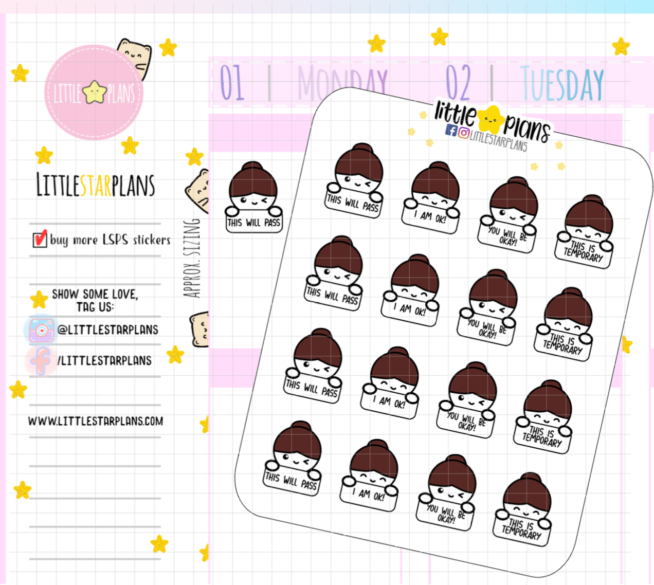 Mimi Feeling Down Motivation Stickers, This will Pass Planner Stickers (M163) - Littlestarplans
