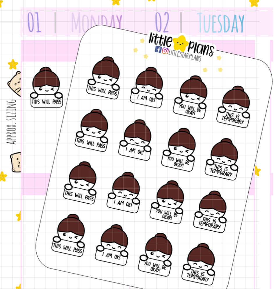 Mimi Feeling Down Motivation Stickers, This will Pass Planner Stickers (M163) - Littlestarplans