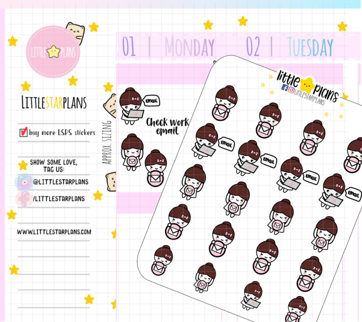 Mimi Checking on Work Email Planner Stickers (M168) - Littlestarplans
