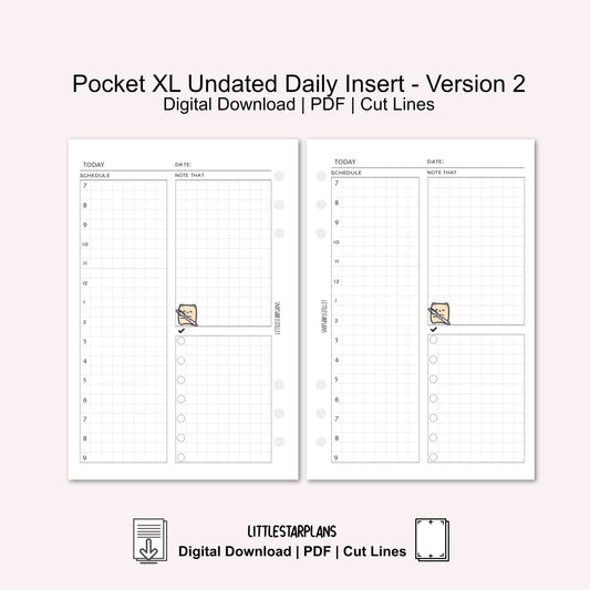 Pocket XL Undated Daily Inserts Printable Instant Download
