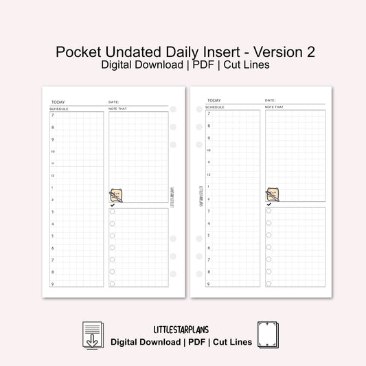 Pocket Undated Daily Inserts Printable Instant Download