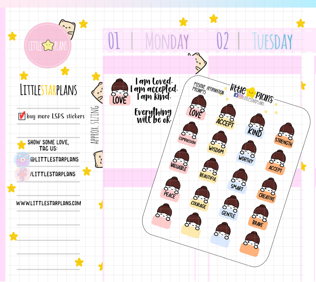 Mimi Positive Affirmation Prompts Planner Stickers (M166) - Littlestarplans