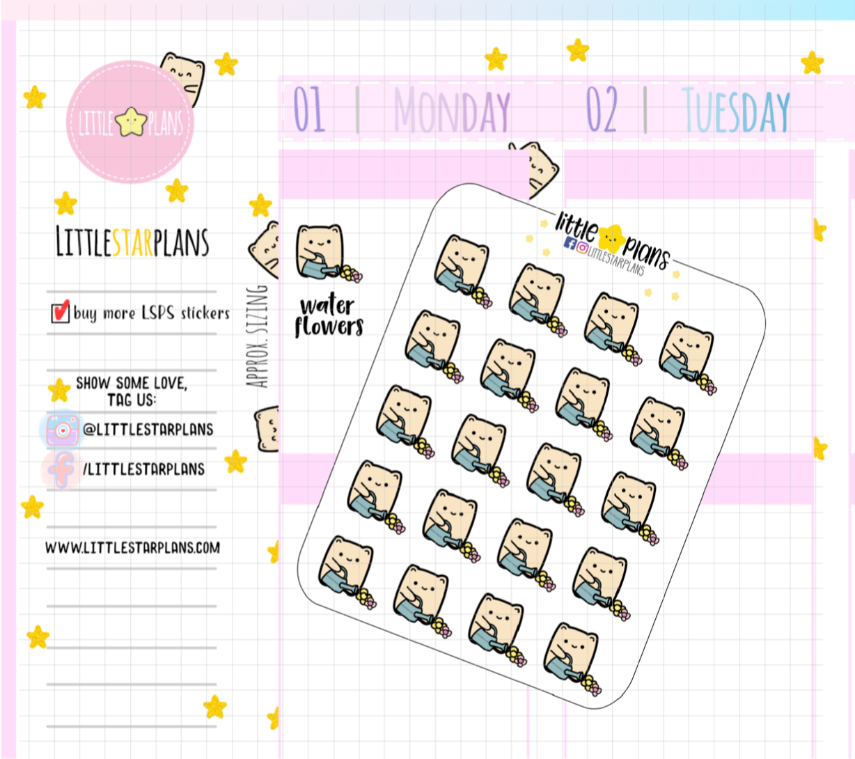 Neku Watering Flowers, Plants Planner Stickers (N54)
