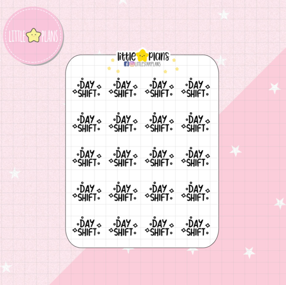 Day Shift Sticker, Work Stickers, Planner Stickers, Text Stickers, Script Stickers, Labels for Planners, Calendars and More - Littlestarplans