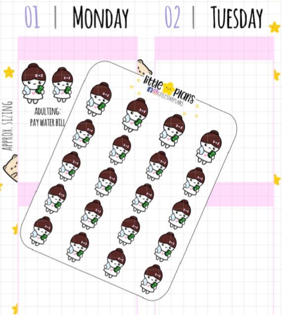 Mimi Adulting Bills: Electricity, Water, Tackle Debt, Cellphone Planner Stickers - Littlestarplans