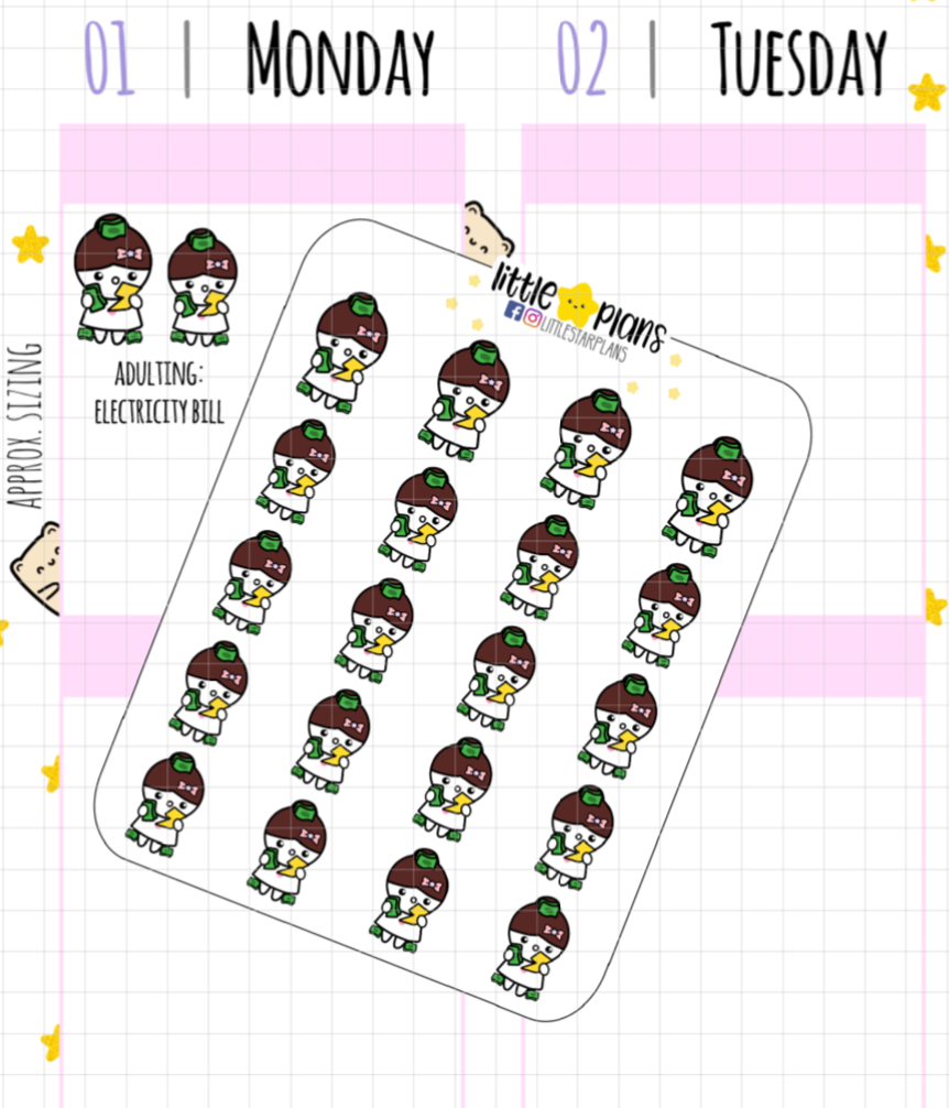 Mimi Adulting Bills: Electricity, Water, Tackle Debt, Cellphone Planner Stickers - Littlestarplans