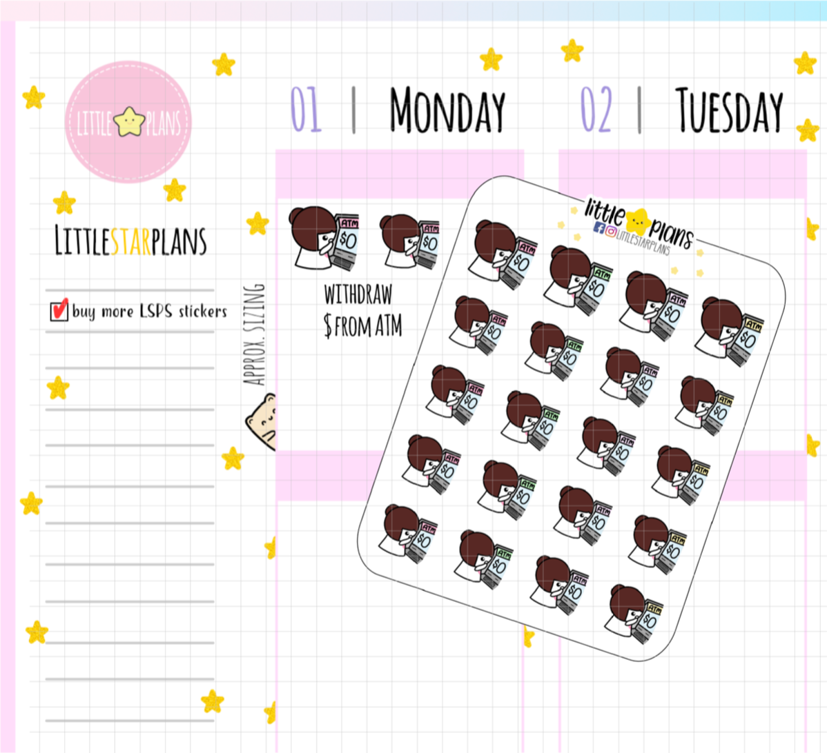 Mimi ATM, Withdraw Money, Spend Money, Budget Planner Stickers (M146) - Littlestarplans