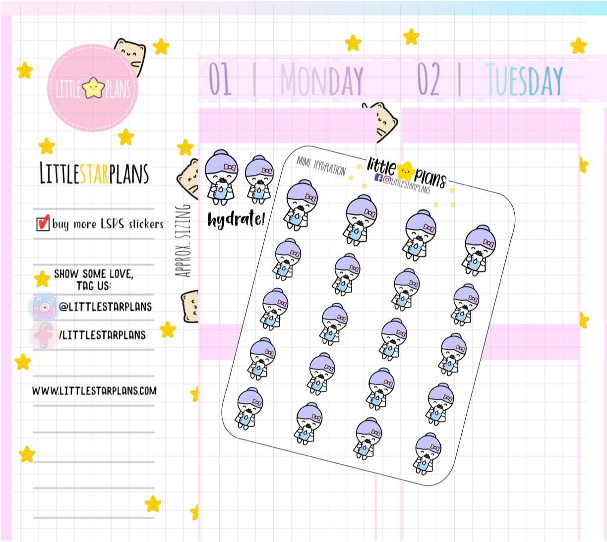 Mimi Drinks Water, Hydration V2 Planner Stickers - Littlestarplans