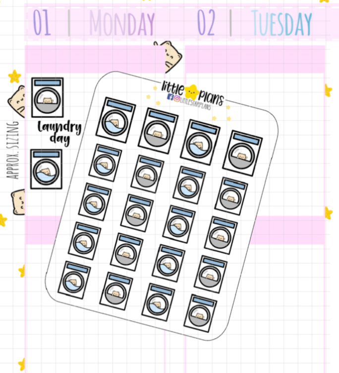 Neku Laundry Day, Wash Clothes, Dry Clothes, Washer and Dryer Planner Stickers (N35) - Littlestarplans