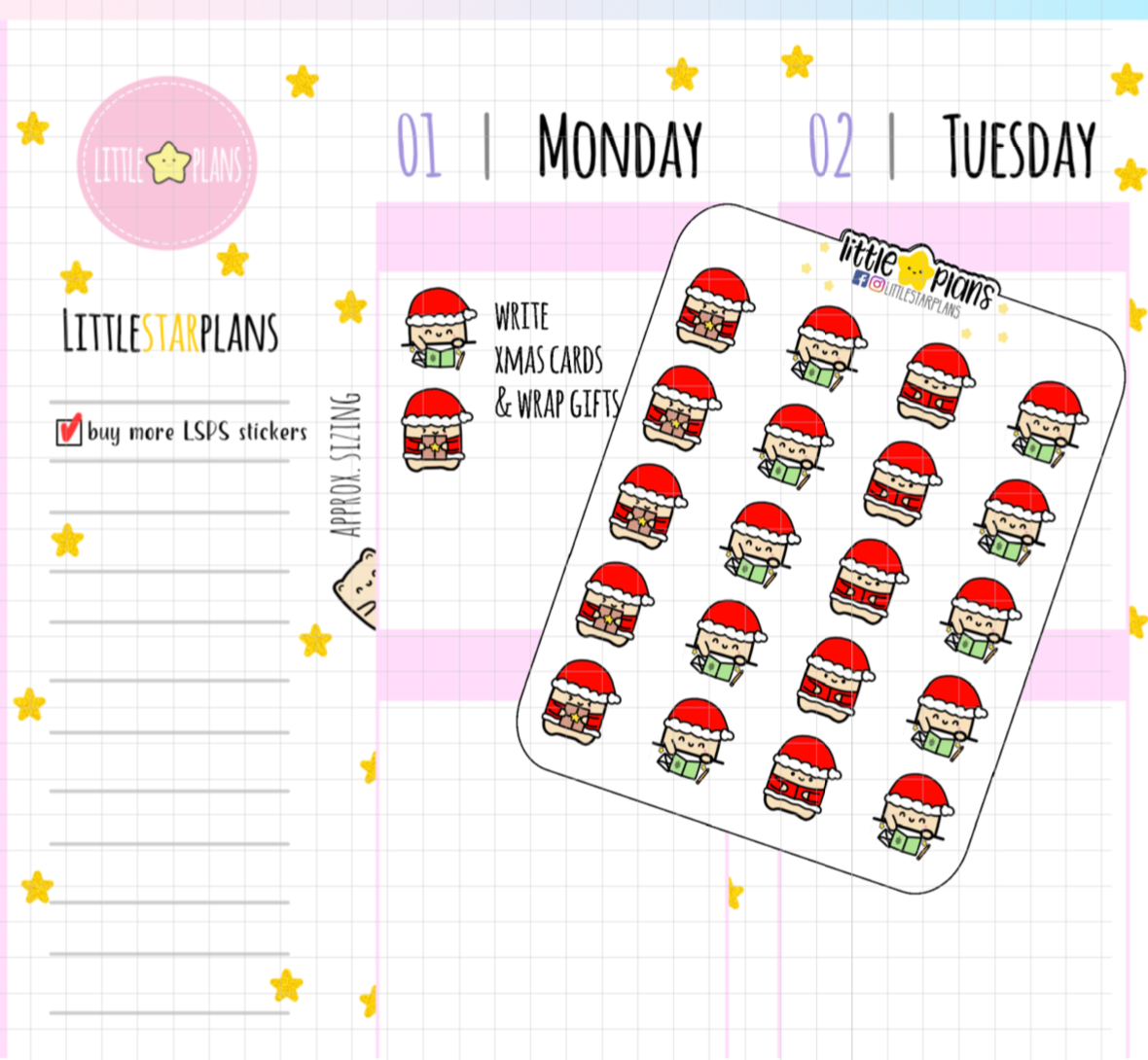 Neku Writes Christmas Cards, Wrap Gifts Planner Stickers - Littlestarplans