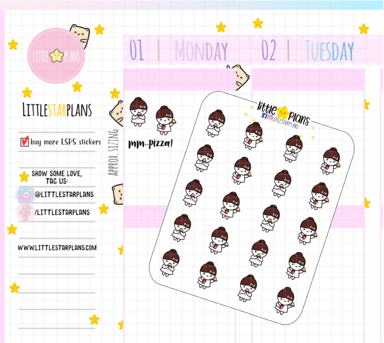 Mimi Pizza Lover, Eating Pizza V2 Planner Stickers (M178) - Littlestarplans