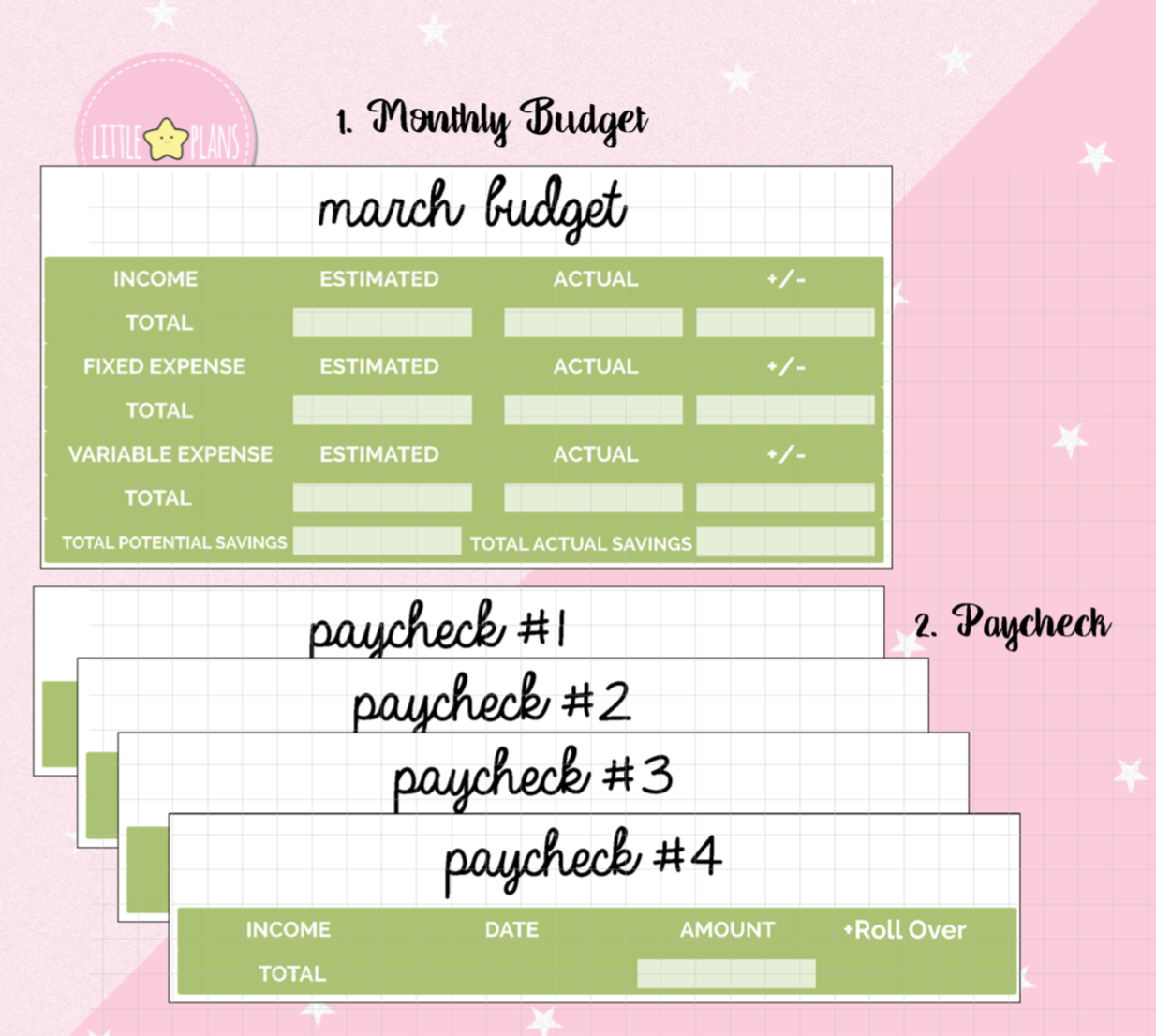 March Monthly Budget Planner Sticker Kit fit in Happy Planner Notes