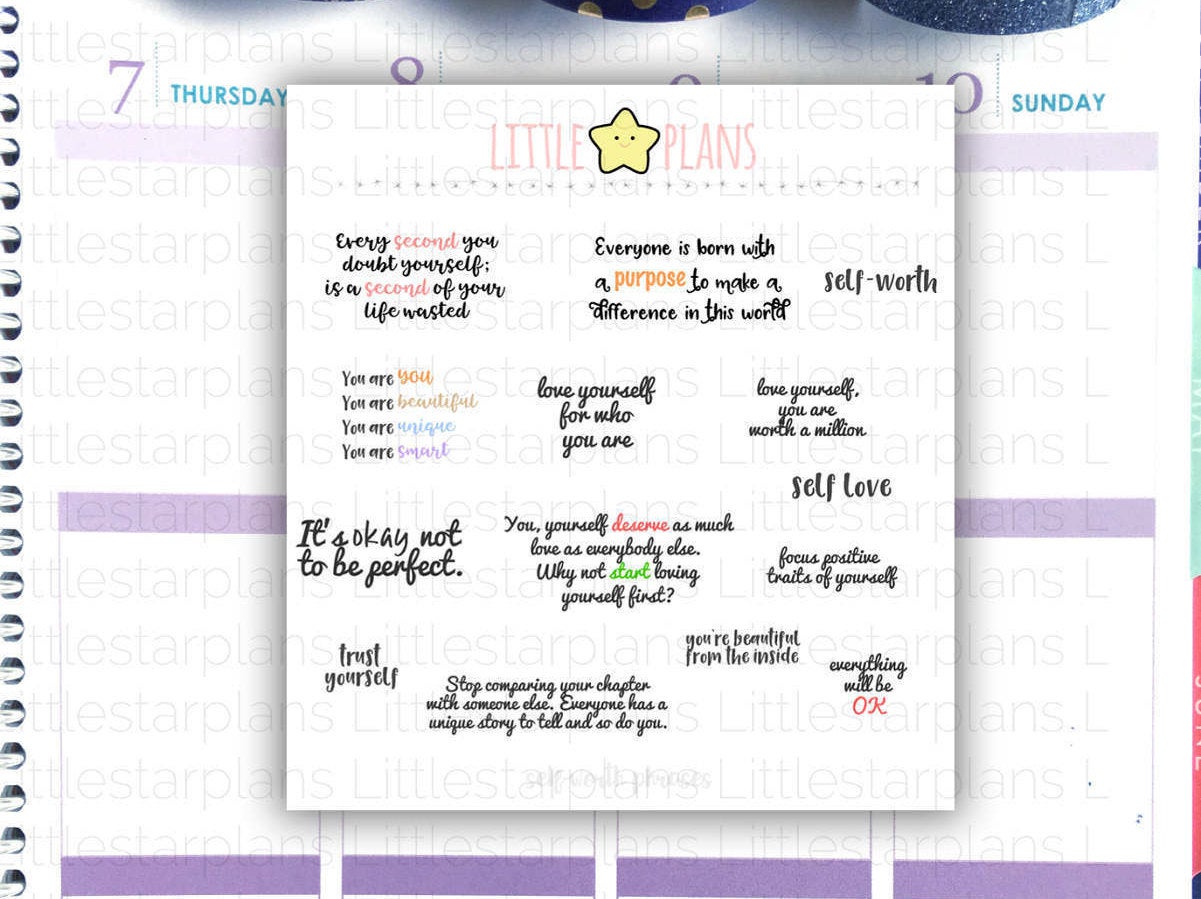 Self-loving, Motivational Quotes Planner Stickers, fits in ECLP TM, A5 Planner Quotes Part 3 - Littlestarplans