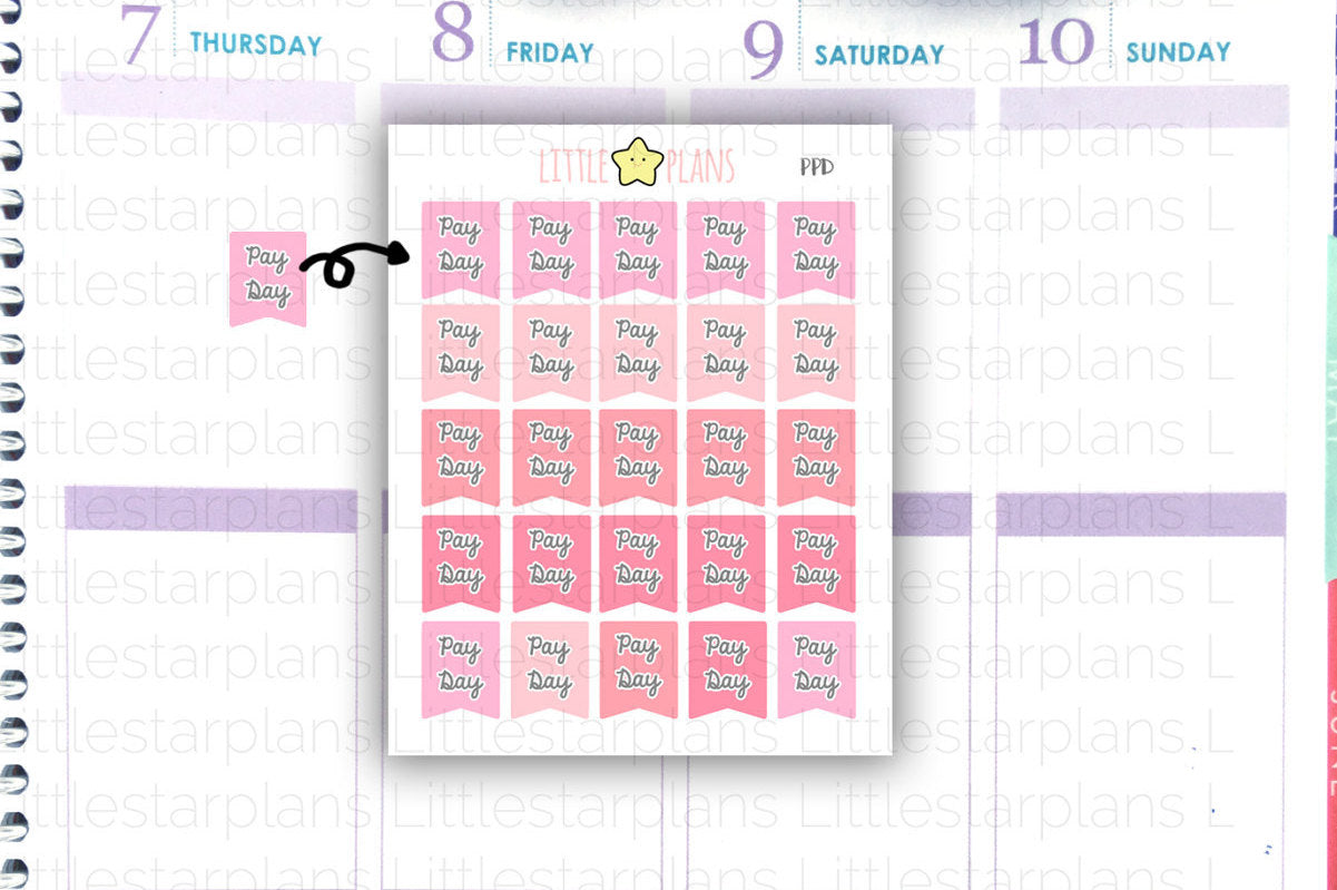 Small Pink Pay Day Flags Planner Stickers fit Personal, ECLP, A5 Planner Planner (PPD) - Littlestarplans