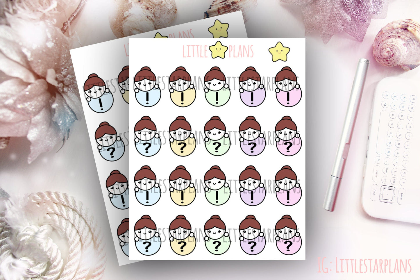 Hand Drawn Note, Important Planner Stickers | Pastel Colors Question and Exclamation Mark | Mimi - Littlestarplans