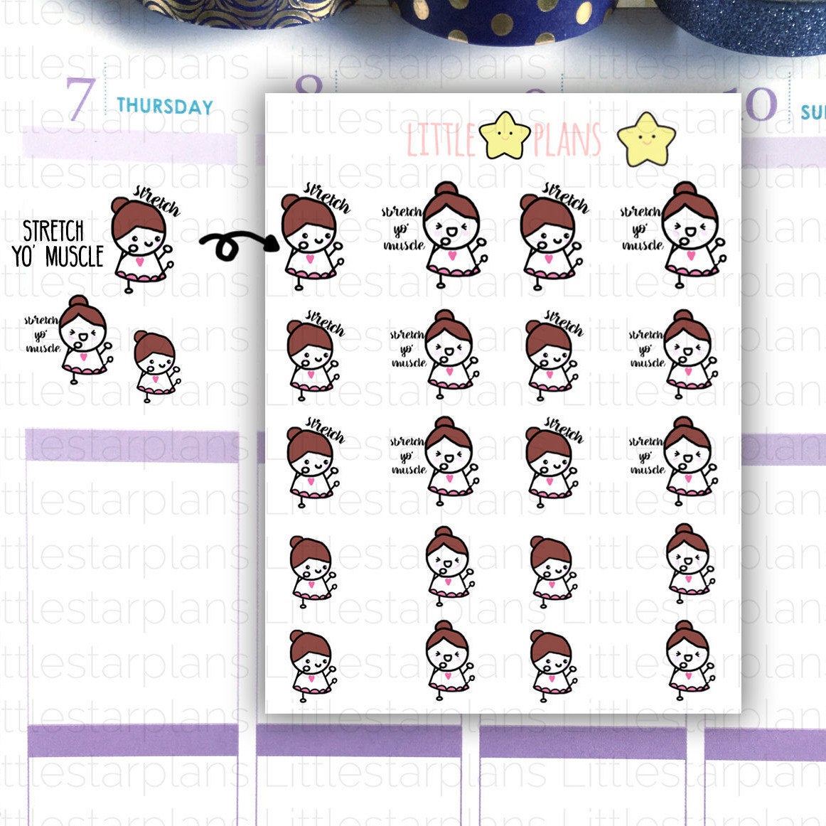 Health - Exercise Stretches, Work on Those Arms and Legs Planner Stickers | Mimi - Littlestarplans