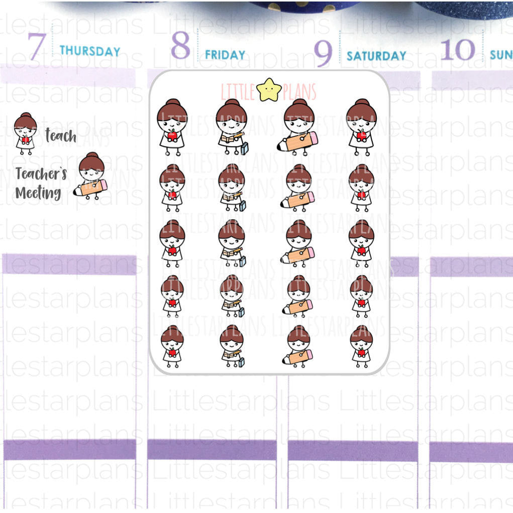 Mimi Hand Drawn | Back to School, Meeting, Teacher | Planner Stickers - Littlestarplans