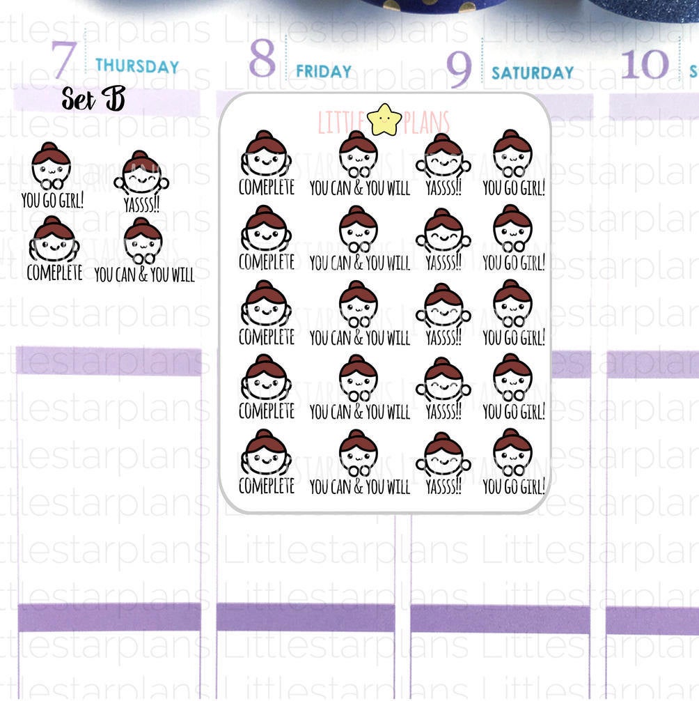 Hand Drawn | Pick 1 of 3 Mimi Motivation | Dark Skin Tone is Available | Planner Stickers Mimi - Littlestarplans