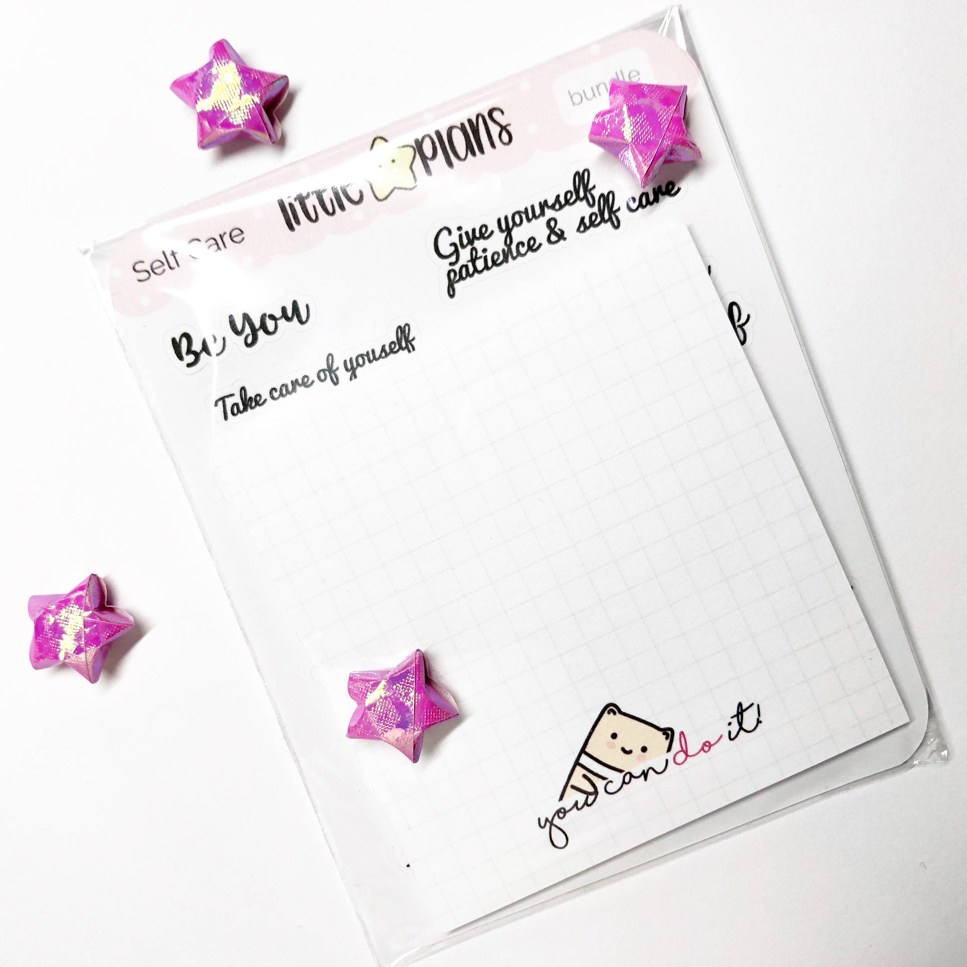 Self Care, Affirmation Planner Stickers Bundle along with limited edition Neku motivation Sticky Note - Littlestarplans