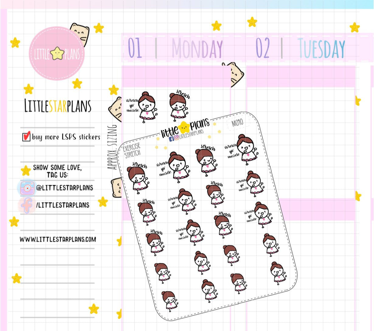 Health - Exercise Stretches, Work on Those Arms and Legs Planner Stickers | Mimi - Littlestarplans