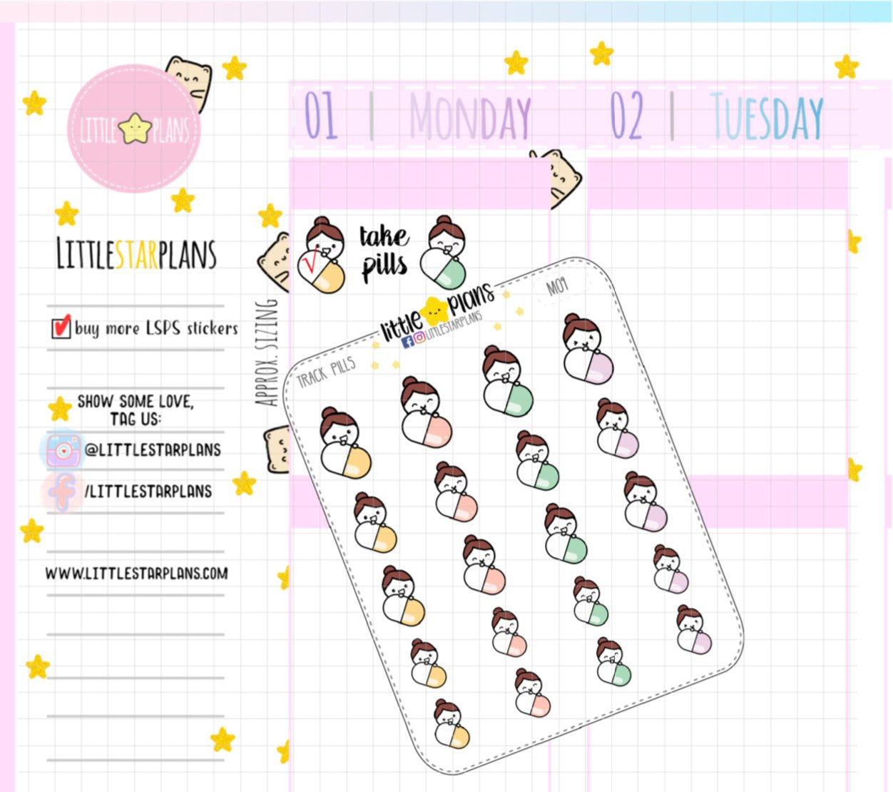 Take Medication Reminder, Medication Tracker, Daily Medication Tracker Planner Stickers PT.1 | Mimi Stickers - Littlestarplans