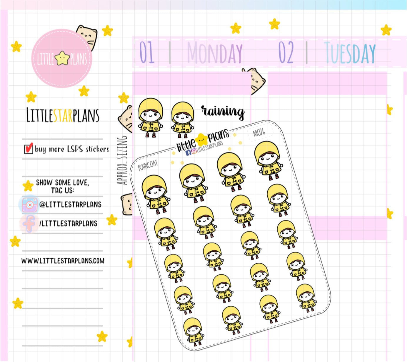 Mimi - Raincoat, Prepares for the Rain Planner Stickers - Littlestarplans