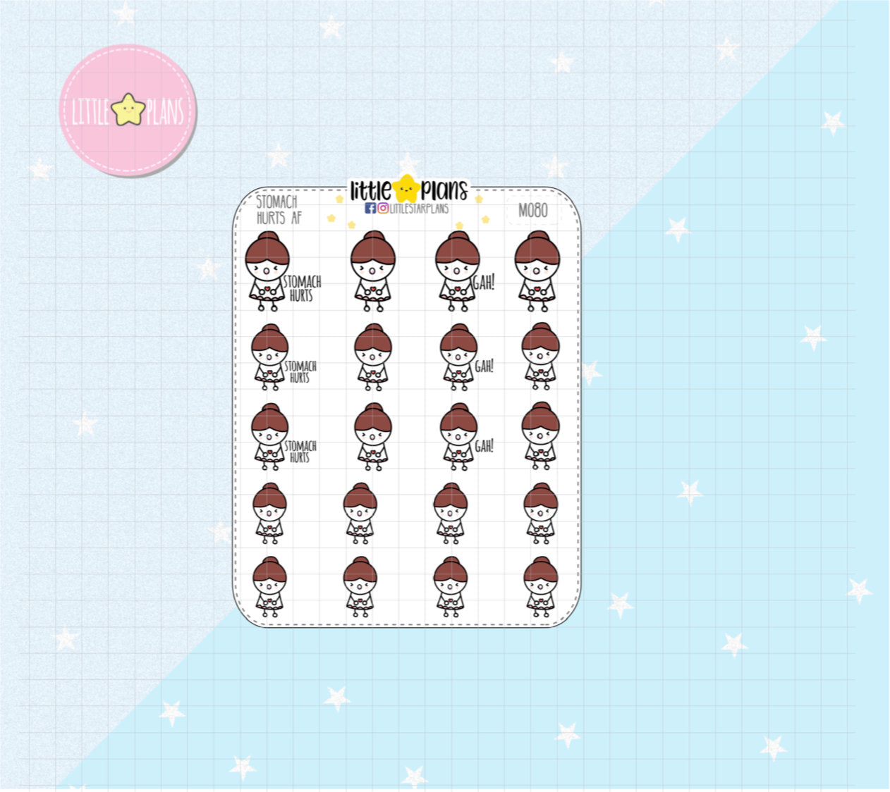 Mimi - Stomach Hurts, Stomach Pain Planner Stickers - Littlestarplans