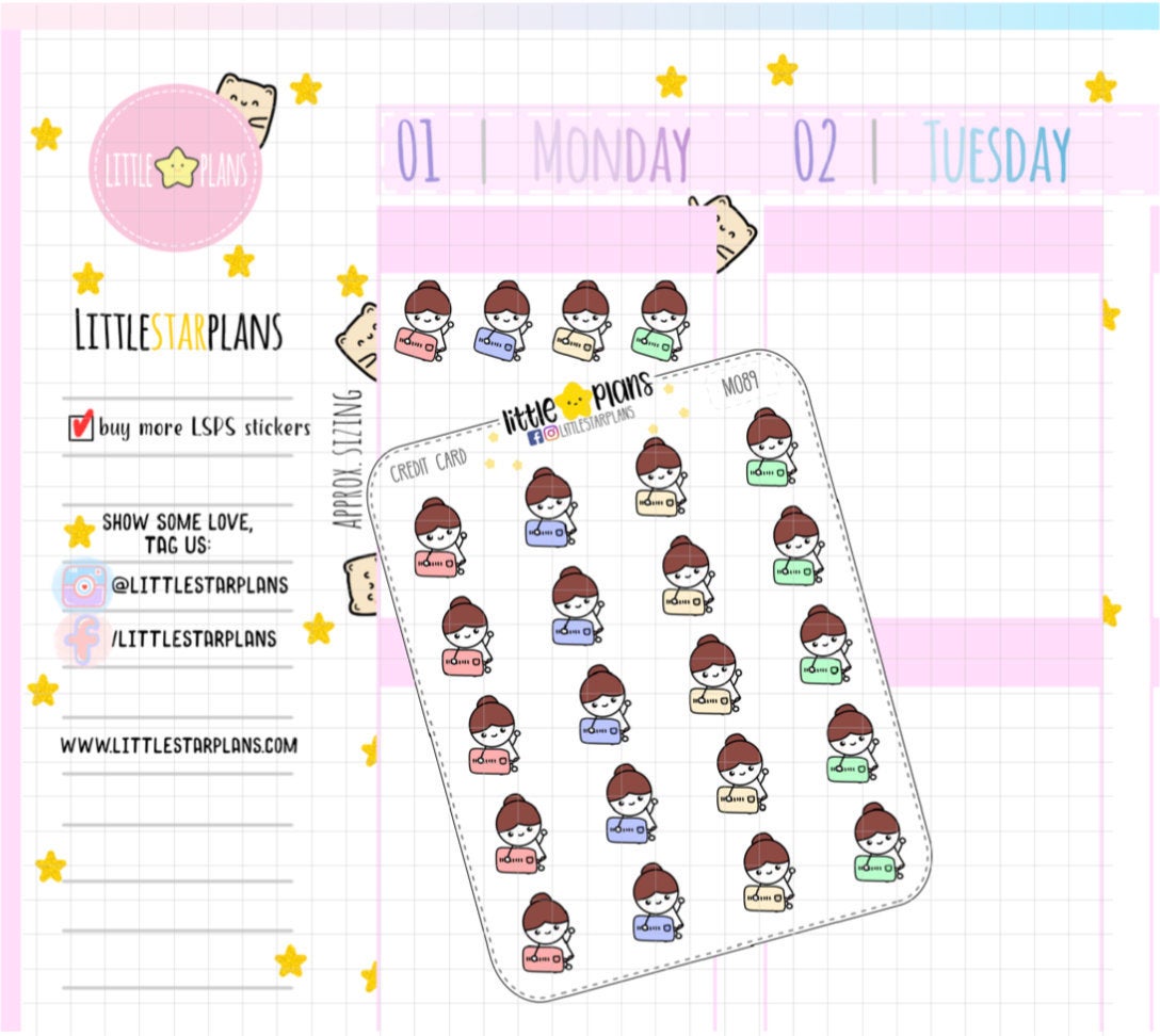 Credit Card, Spending, Pay Bills Mimi Planner Stickers - Littlestarplans