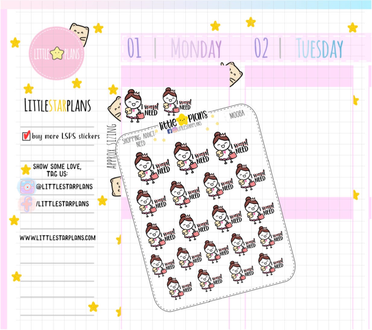 Want Shopping, Shopping Addict | Mimi Stickers - Littlestarplans