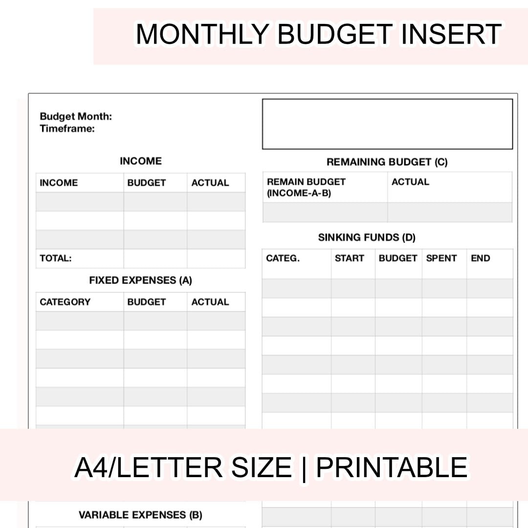 A4/Letter Size | Monthly Budget Planner Printable