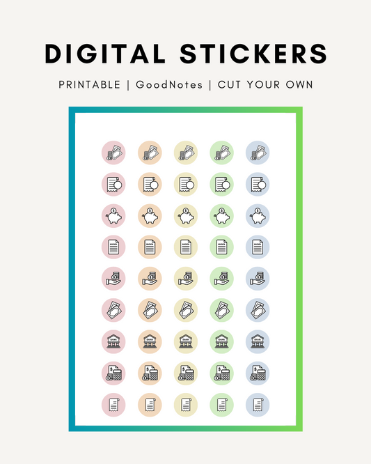 Finance Icon Printable Stickers, Digital Stickers for GoodNotes and OneNote