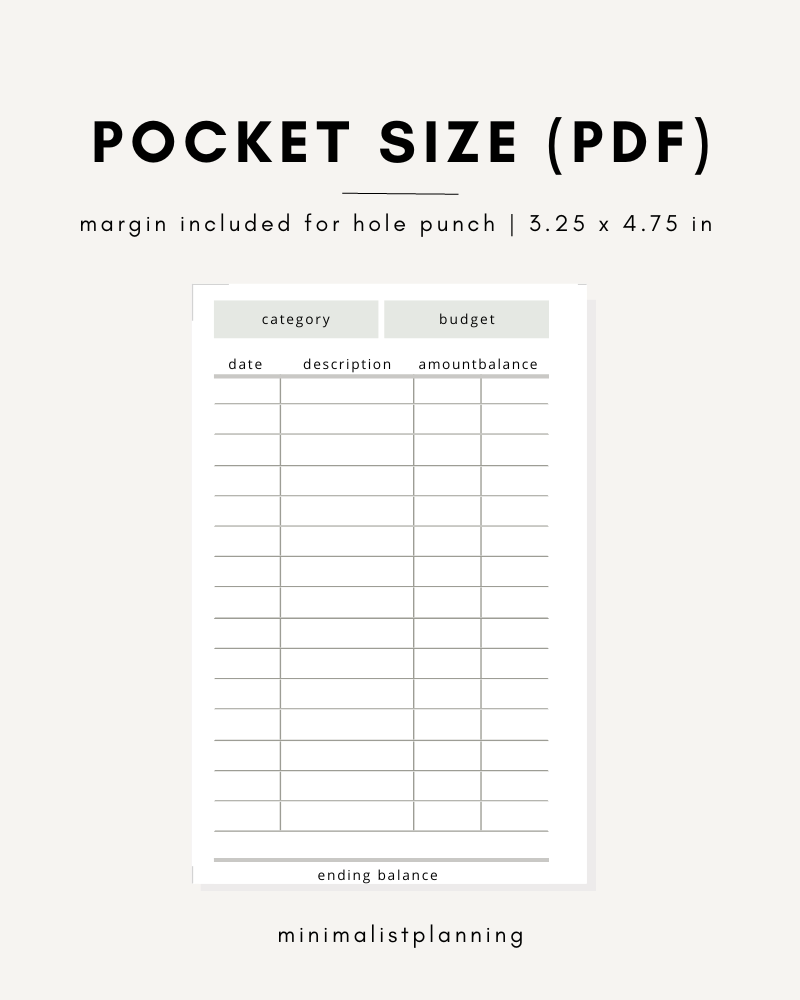 Pocket Daily Cash Tracker Printable Ring Inserts