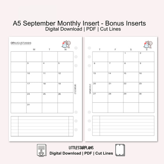 A5 Ring Size | September Monthly - Bonus Inserts | PRINTABLE