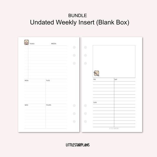 Pocket Ring Size | BUNDLE Undated Weekly Inserts (Grids, Lines, Blank Box) | PRINTABLE