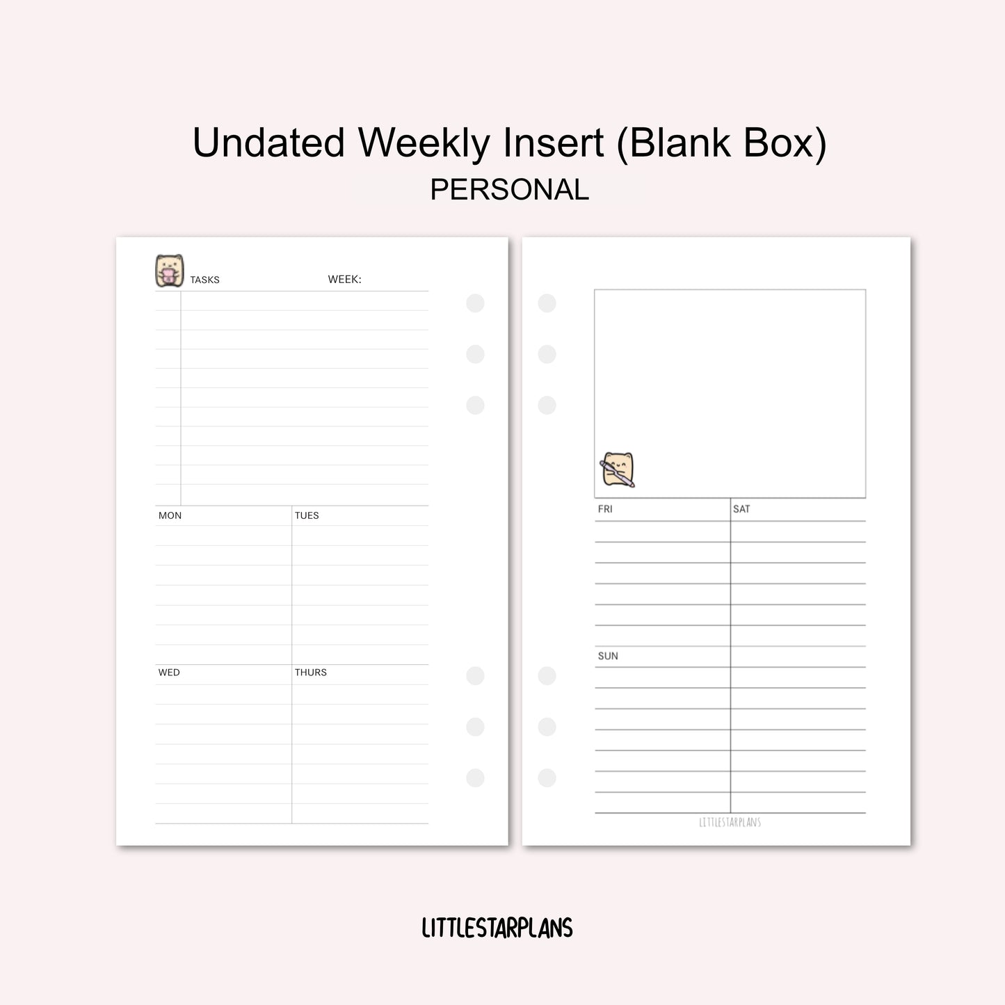 Personal Ring Size | Undated Weekly Inserts (Blank Box) | PRINTABLE