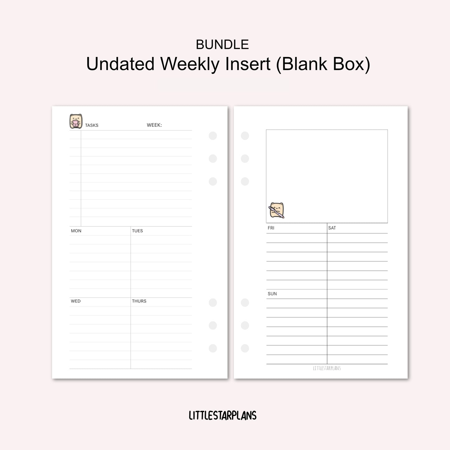 Personal Ring Size | BUNDLE Undated Weekly Inserts (Grids, Lines, Blank Box) | PRINTABLE