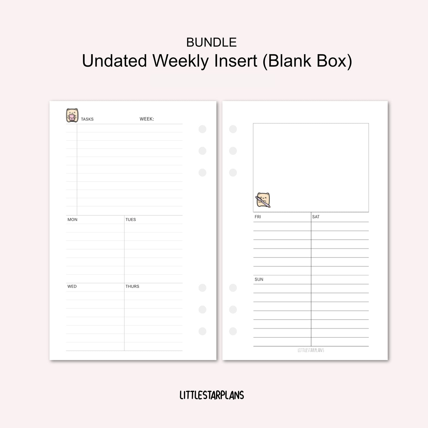 A6 Ring Size | BUNDLE Undated Weekly Inserts (Grids, Lines, Blank Box) | PRINTABLE