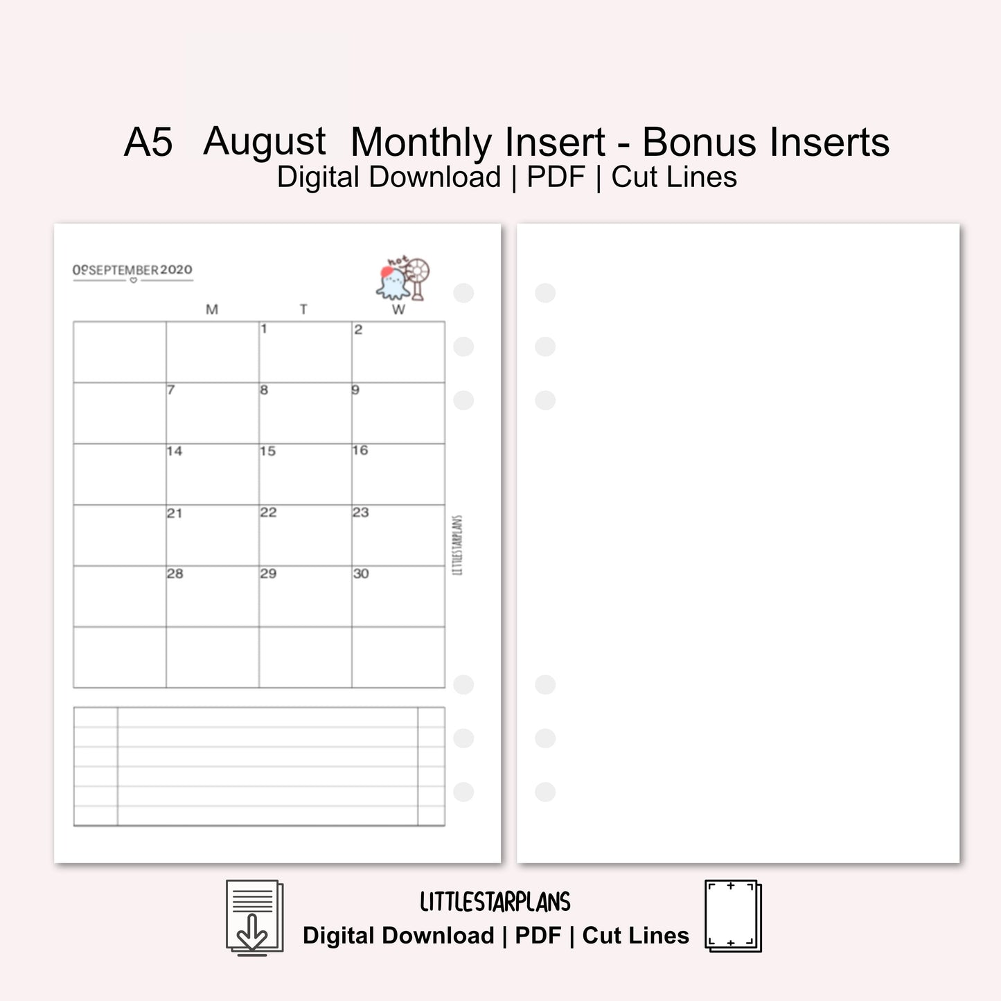A5 Ring Size | August Monthly - Bonus Inserts | PRINTABLE